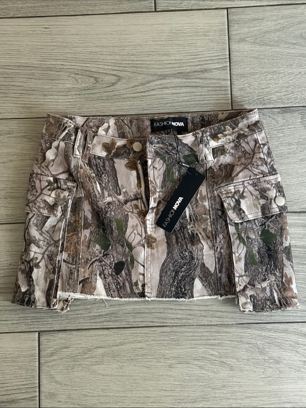 Fashion Nova Camo Cargo Mini Skirt in Brown and Green